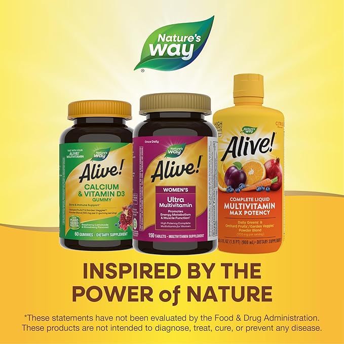 Nature's Way Alive! Women's Daily Ultra Multivitamin, High Potency Formula, Promotes Energy Metabolism and Muscle Function*, Women's Vitamins, Methylated Vitamin B12, 150 tablets
