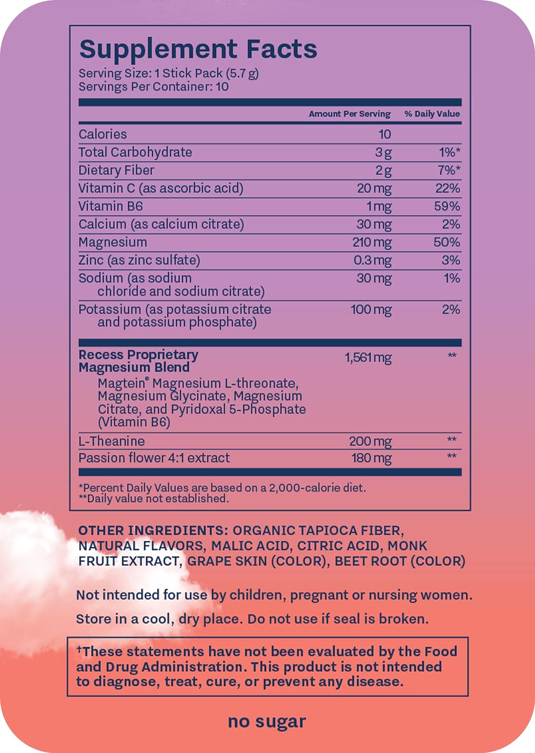 Recess Mood Powder, Calming Magnesium L-Threonate Blend with Passion Flower, L-Theanine, Electrolytes, Magnesium Calm Support Supplement - Gradient Berry Pack of 10