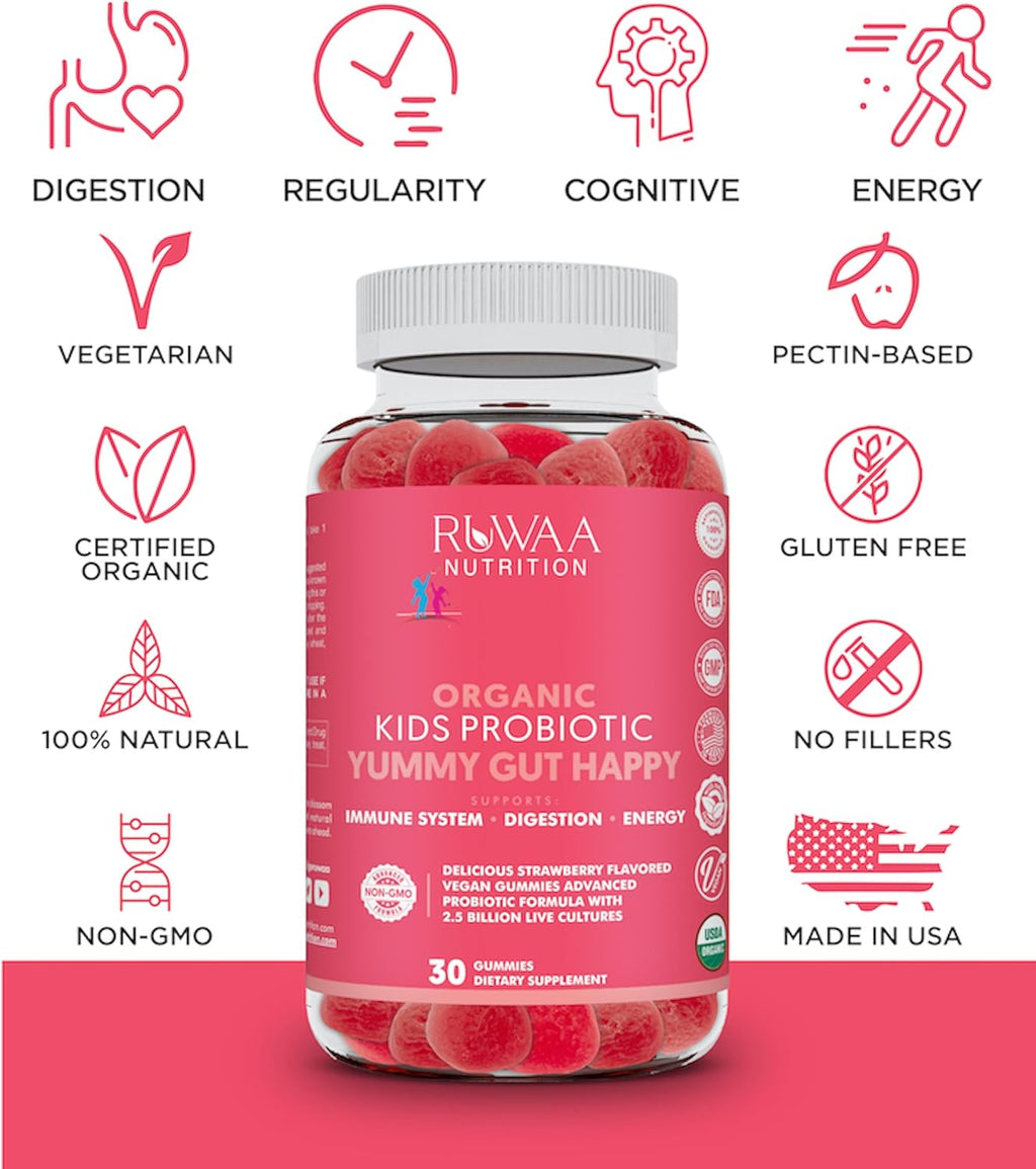 Daily Probiotics for Digestive Health. Organic Probiotic Gummies for Kids Digestion Supplement, Stomach Discomfort. Chewable Children’s Probiotics, Kids Probiotic Prebiotic Gummies, Vegan 120ct (6)