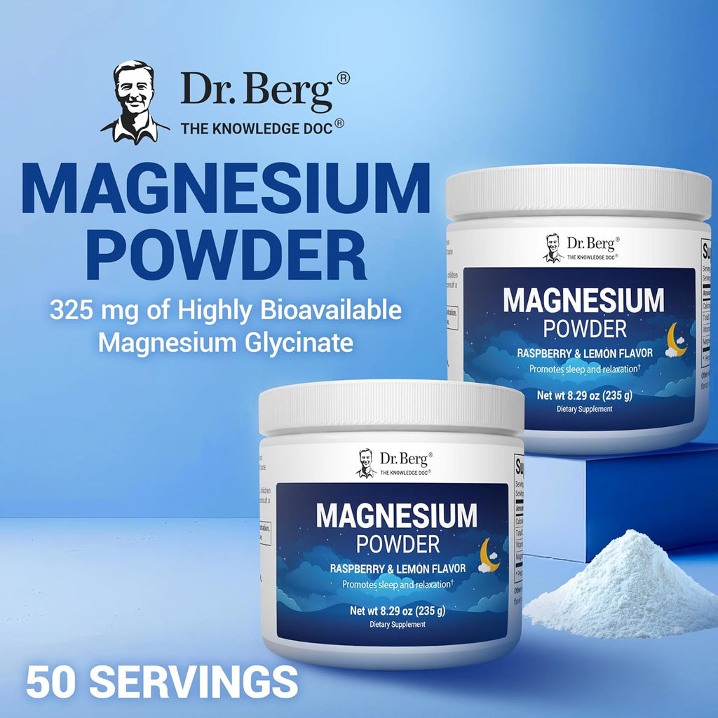 Dr. Berg Magnesium Glycinate Powder for Sleep, Relaxation, & Stress Relief - Raspberry & Lemon Flavor (50 Servings) Magnesium Powder - Ideal for Bedtime Support & Calming
