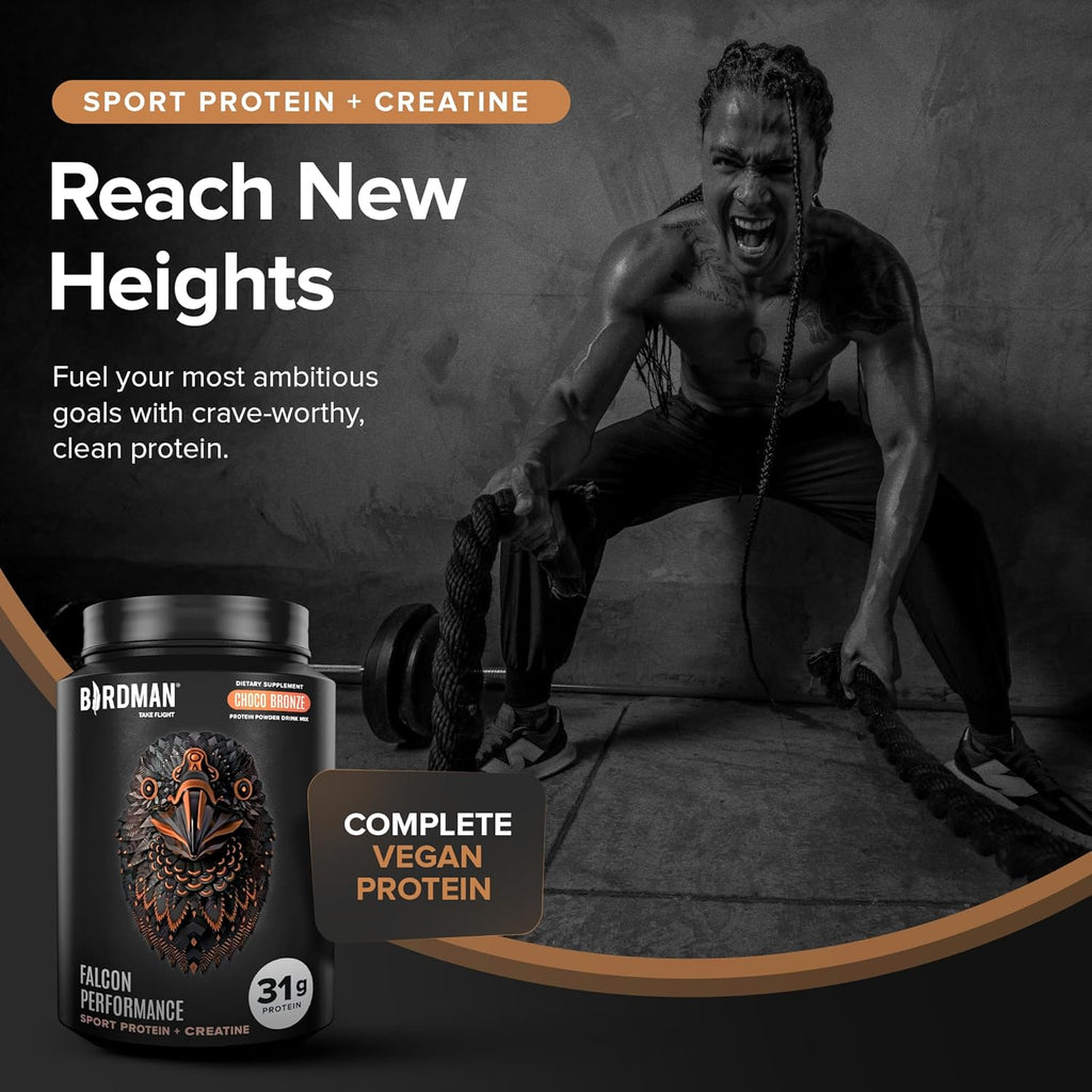 Falcon Performance Vegan Protein Powder, 31g Protein, 5g Creatine, 5g BCAA, Probiotics, Electrolytes, Pre Workout, Low Carb, Sugar Free & Dairy Free, Plant Based Chocolate Protein -19 servings