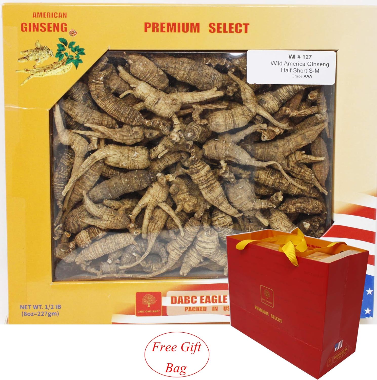 8OZ=227g/Box American Wild Ginseng 15~20 Years, Wisconsin Whole Ginseng Root Hand-Selected | 美国威斯康辛州野生西洋参 花旗参 野泡参 短圆中号 |Cultivated American Wisconsin Ginseng WI 127# 8OZ/Box