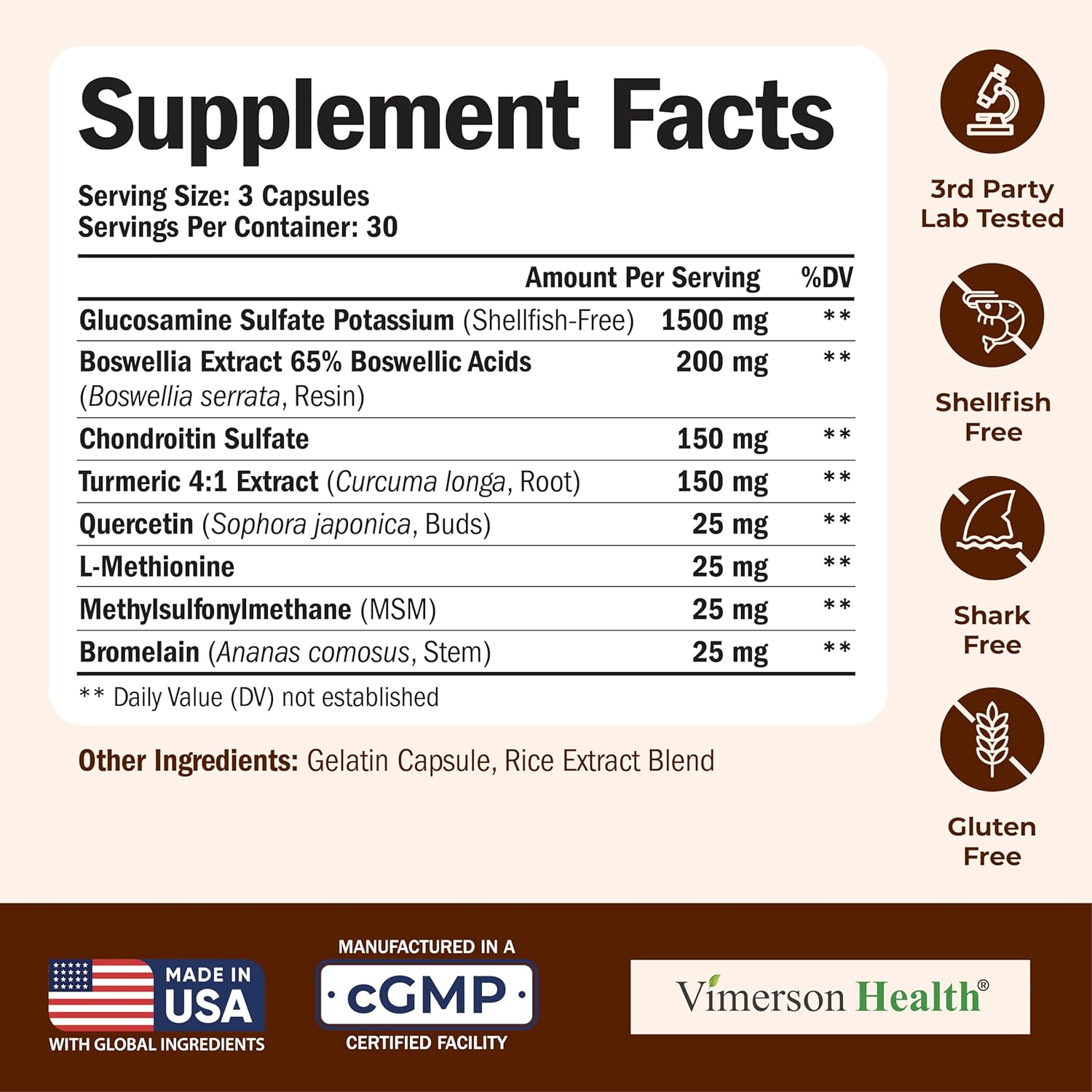 Glucosamine Chondroitin MSM and Turmeric Supplement - Joint Support Supplement for Women & Men with Boswellia & Glucosamine Sulfate 1500 mg. Used for Cartilage & Joint Health & Flexibility 90 Capsules