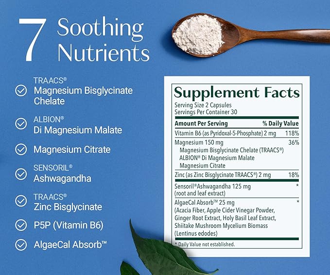 AlgaeCal Magnesium Relax™ - Chelated Magnesium with Ashwagandha for Sleep & Stress - Glycinate, Malate, Citrate - Sleep, Mood, & Cortisol Support (4 Months Supply)