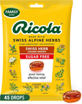 Ricola Sugar Free Swiss Herb Cough Drops, 45 Count, Cough Suppressant & Throat Relieving Drops with Naturally Sourced Menthol, Pleasing Taste for Coughs & Throat Irritation Symptom Relief