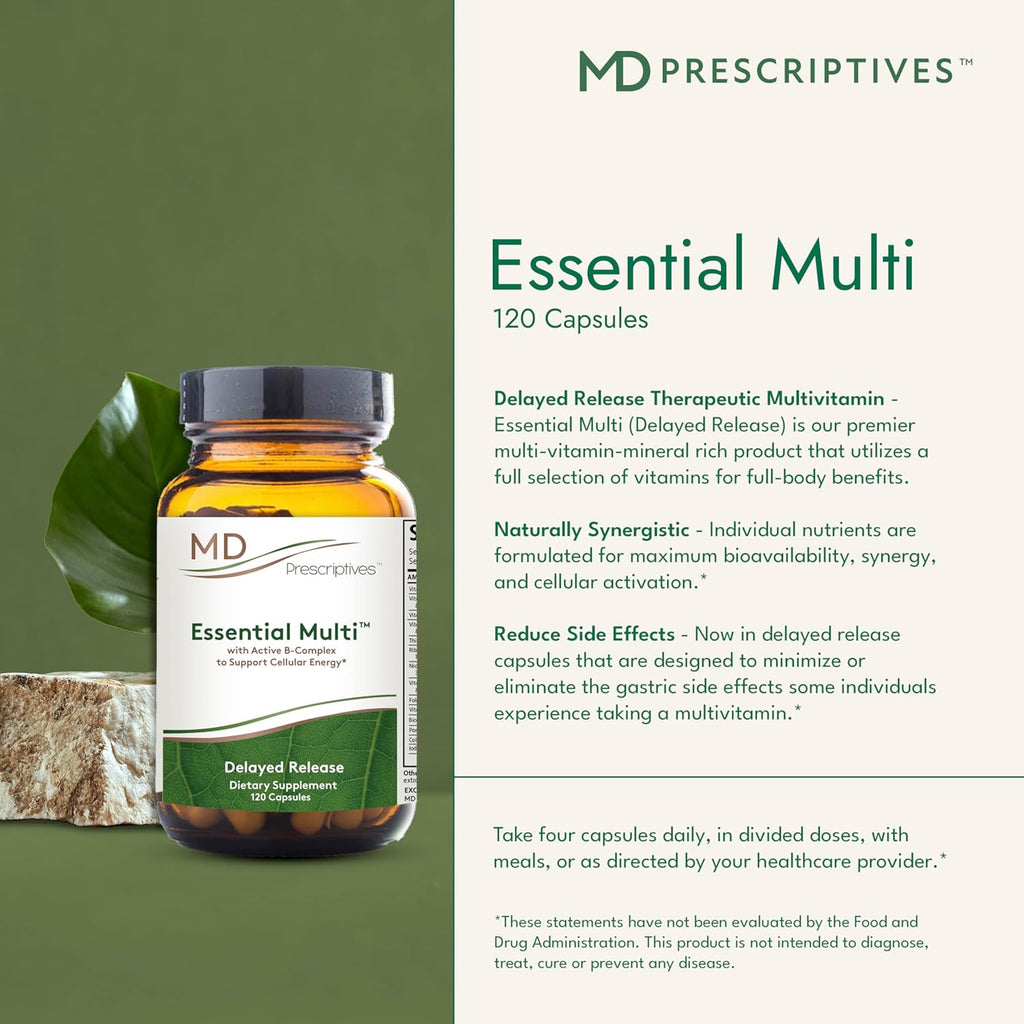 MD Prescriptives - Essential Multi (Delayed Release) - Multivitamin Mineral Complex Supplement for Enhanced Hormone Support - 120 Capsules