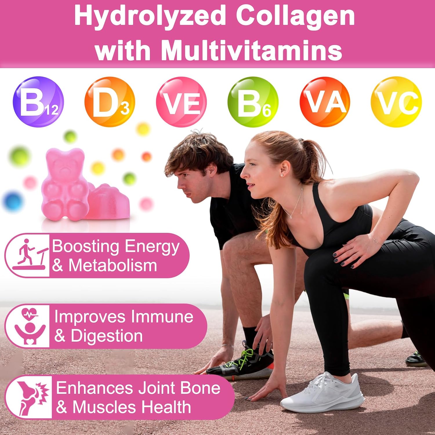 Multi Collagen Peptides Gummies, Type I, II, III, V, X - Hydrolyzed Collagen Peptides with Biotin, Hyaluronic Acid, Supports Healthy Skin, Strong Nails & Thick Hair, 60 Count, 2 Pack