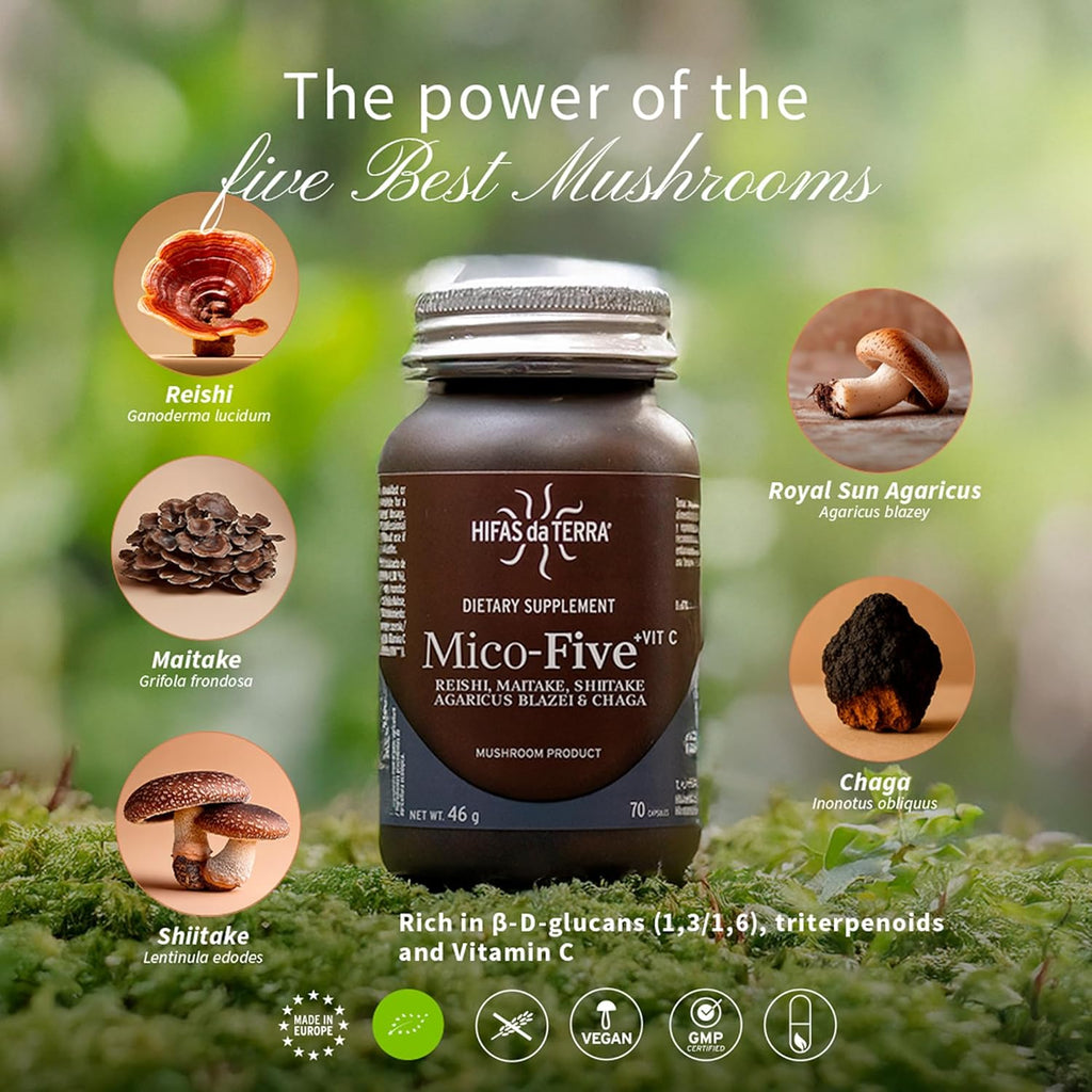 HIFAS DA TERRA Mico-Five - Mushroom Complex, Mushroom Supplement with Organic Reishi, Shiitake, & Chaga, Herbal Nootropic & Immune Support, Adaptogen for Women & Men - 70 Vegan Capsules