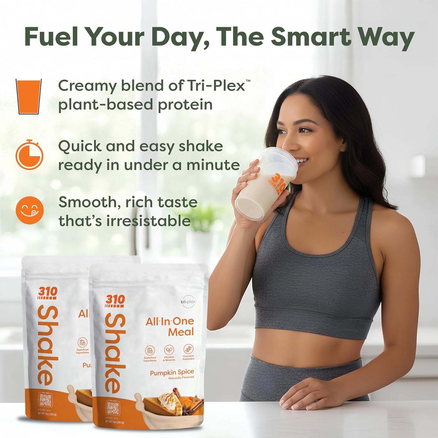 310 Nutrition - Vegan Organic Plant Powder and Meal Replacement Shake - Gluten, Dairy, and Soy Free - Keto and Paleo Friendly - 0 Grams of Sugar - Pumpkin Spice - 14 Servings