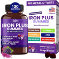 Iron Gummies Supplements for Women, Men and Kids – Health Blood & Energy Support for Iron Deficiency, Anemia, No After Taste- Fresh Grape Flavor- 100 Gummies (50 Days Supply)