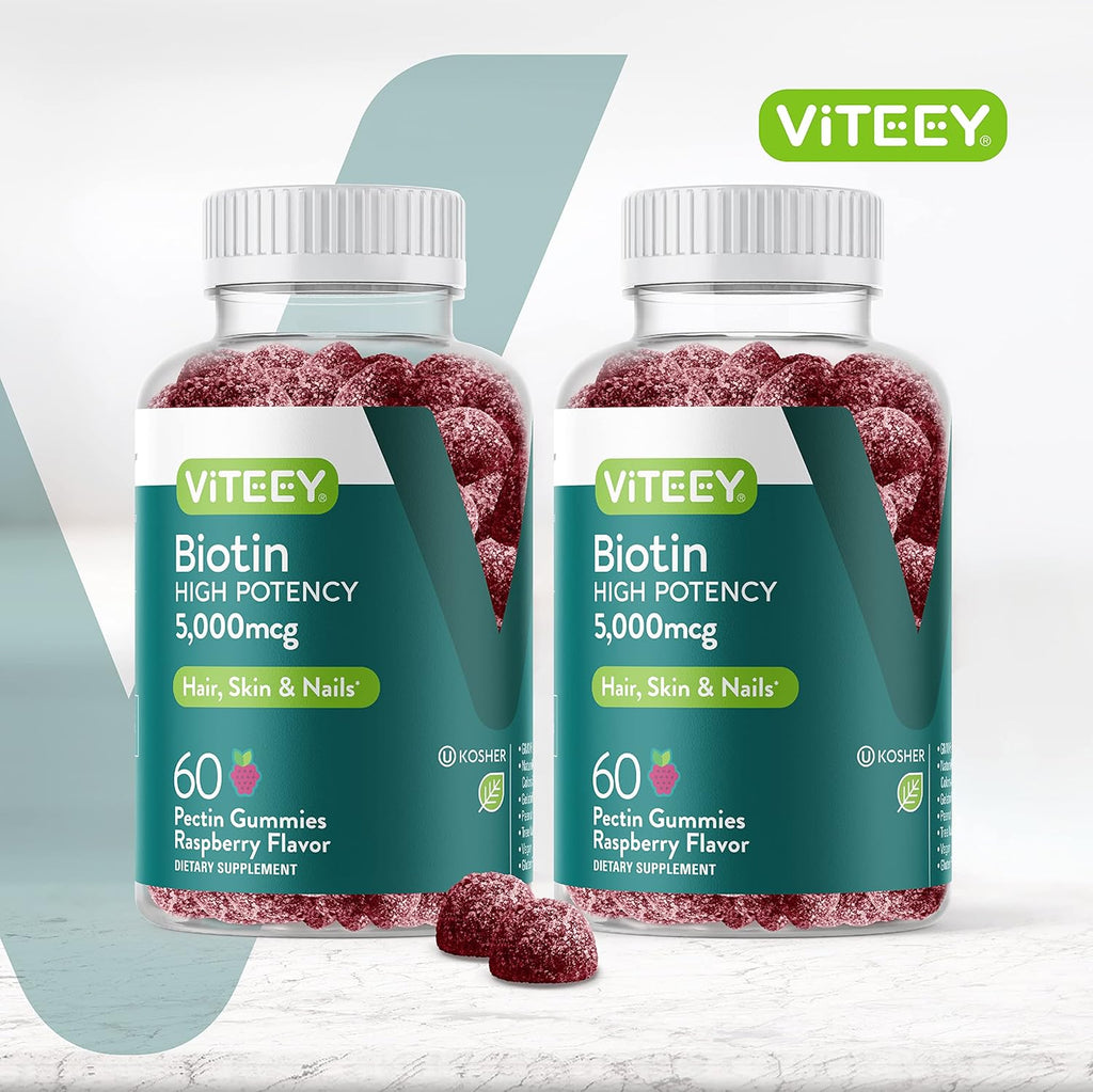 VITEEY Biotin Gummies for Hair Skin and Nails - Biotin for Hair Growth Gummies - 5000 mcg - Vegan, Gluten-Free, Non-GMO – 120 Count