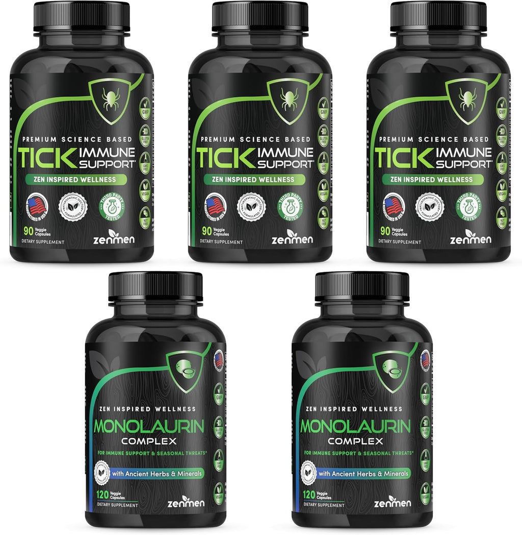 Zenmen Pre-Testing Complete Bundle - Helps Balance Your System Before Testing - 3 Tick Immune Support + 2 Monolaurin Capsules