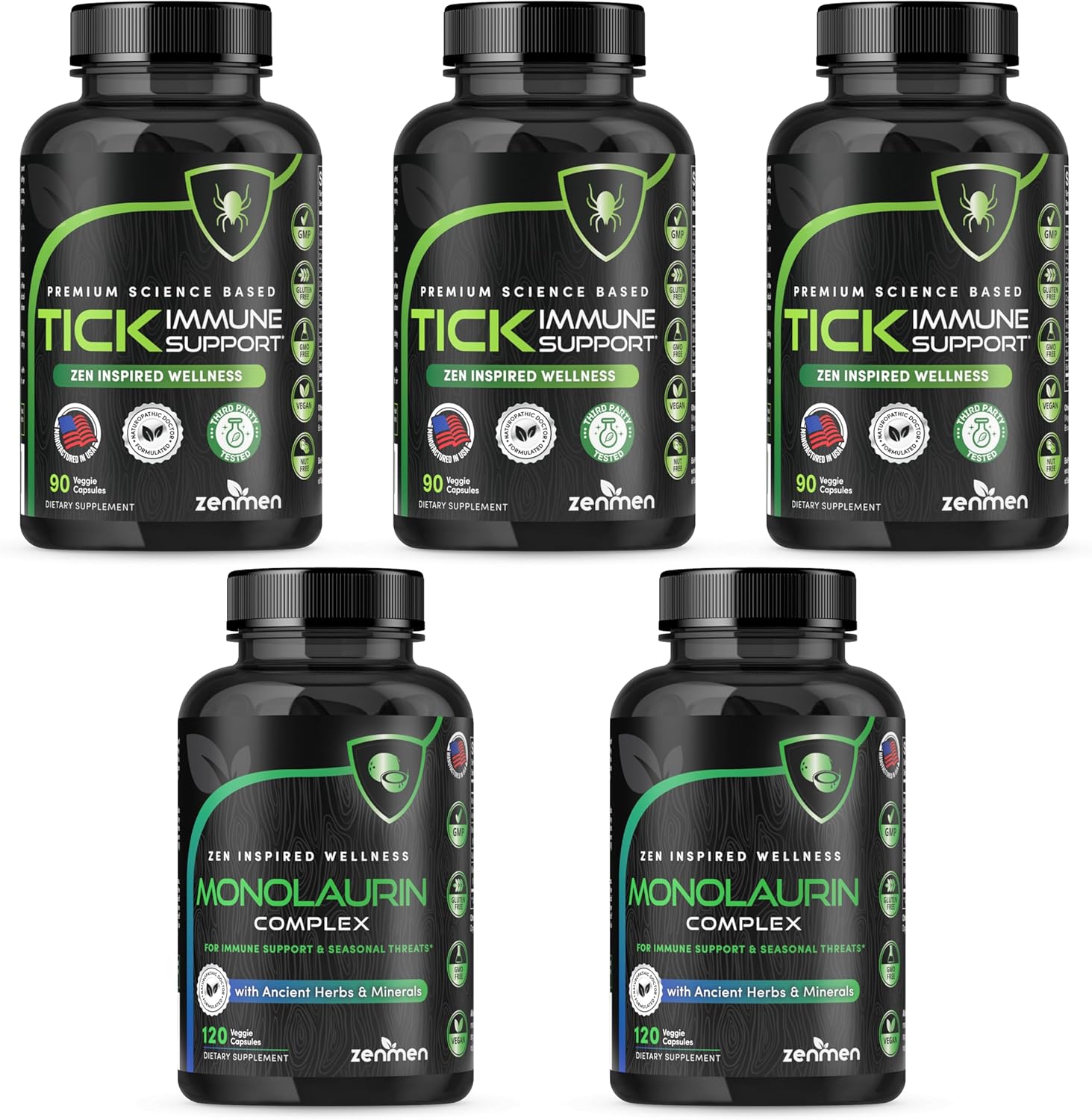 Zenmen Pre-Testing Complete Bundle - Helps Balance Your System Before Testing - 3 Tick Immune Support + 2 Monolaurin Capsules