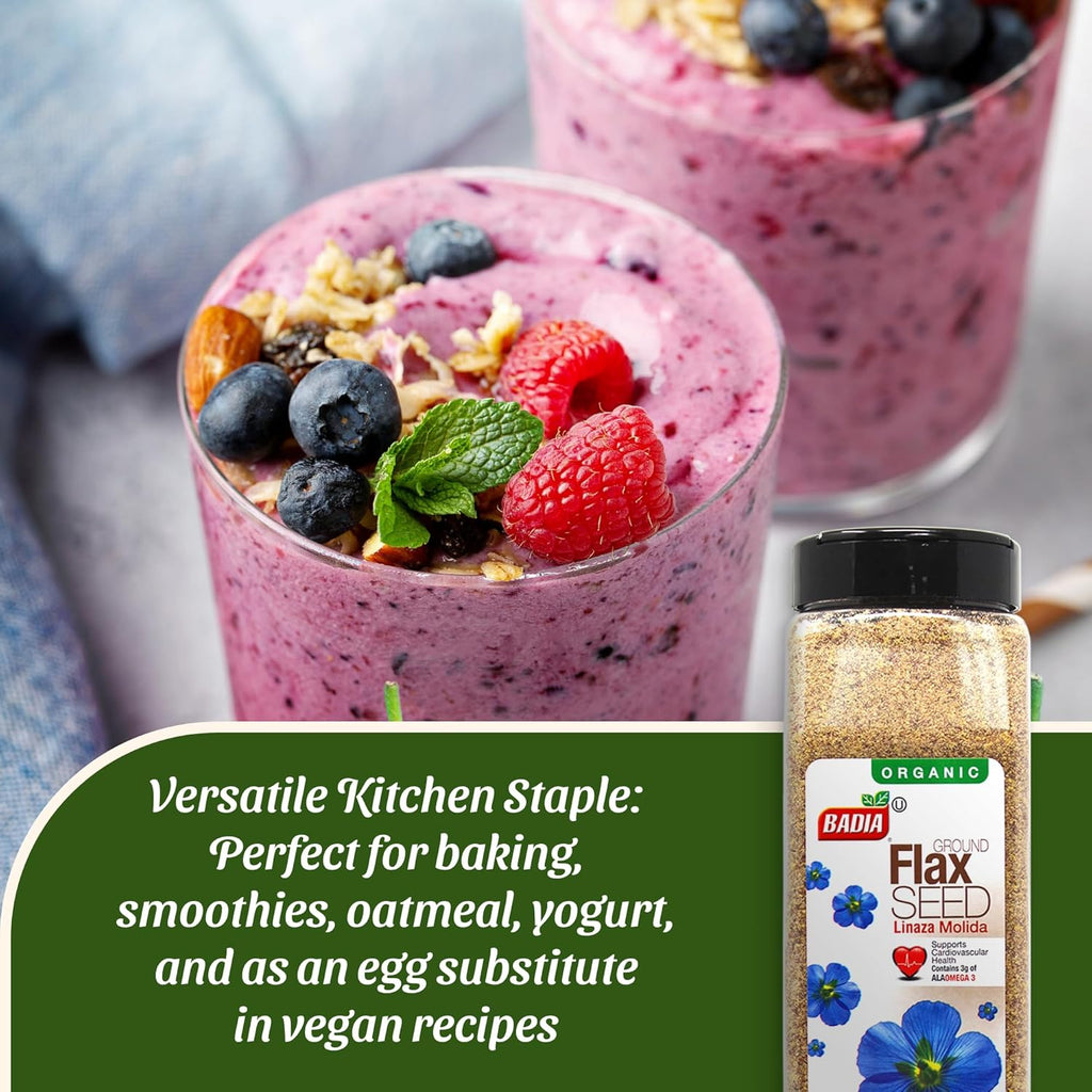 Badia Organic Ground Flax Seed, 16 oz - Superfood High in Fiber & Omega-3, Certified Organic, Non-GMO, Baking, Smoothies & Cooking