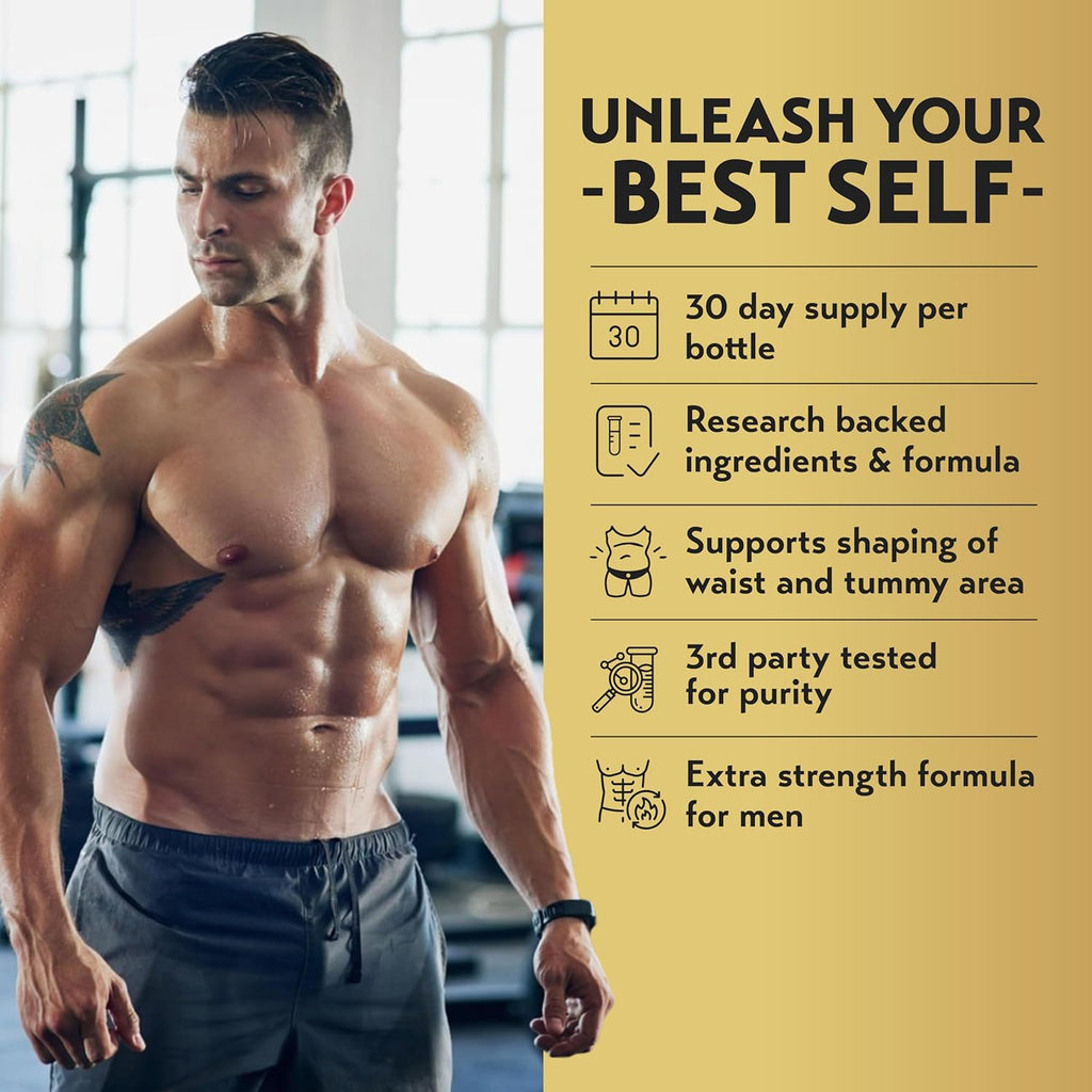 Ultra Shred Men | PRO Series | Fat Burner for Men to Sustain Muscle & Lose Weight - Boost Metabolism, Appetite Suppressant | 5 Research Backed Ingredients | 3rd Party Tested Supplement - 60 Capsules