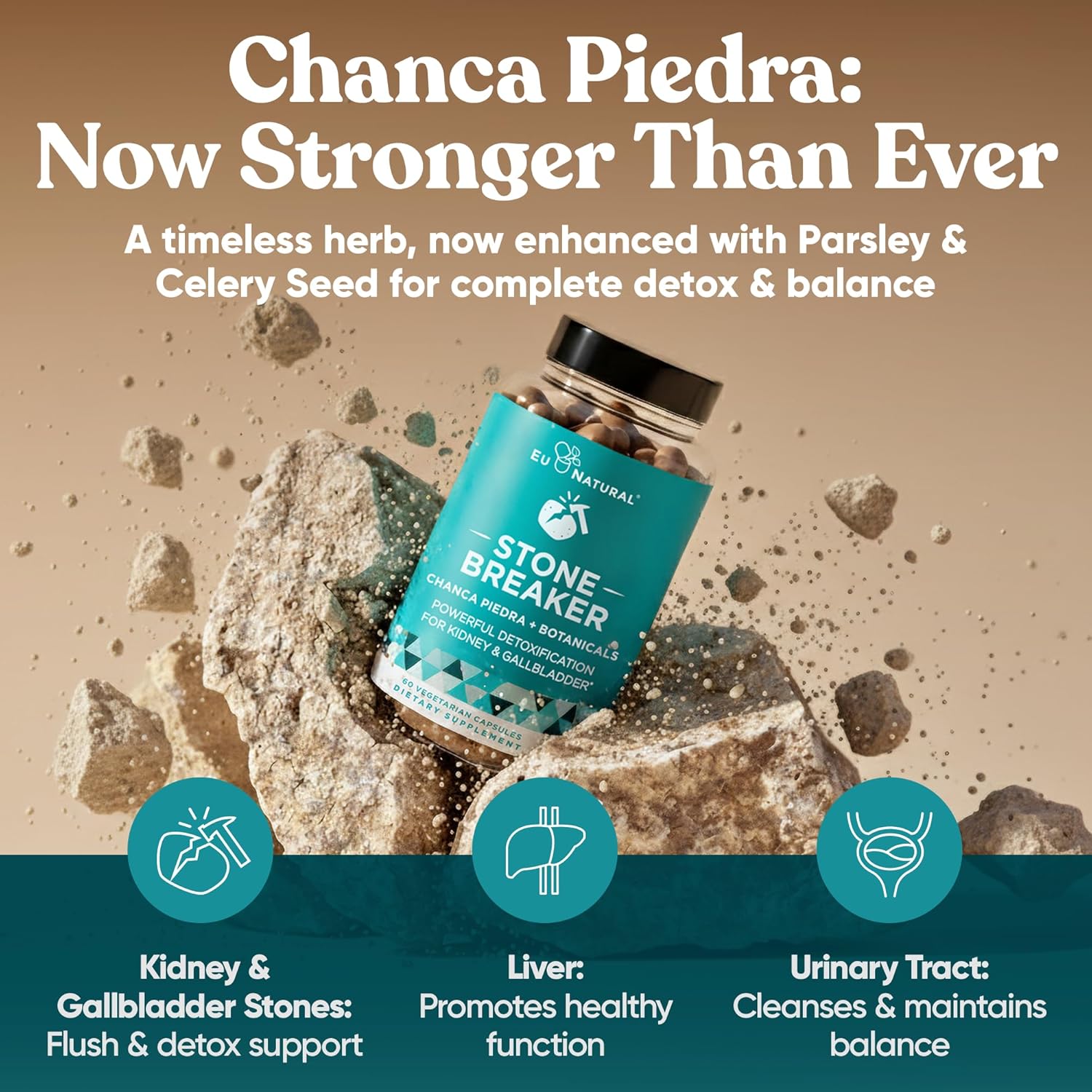 Chanca Piedra Stone Breaker - The Original Stone Breaking Formula with Celery Seed & Parsley to Detox Urinary Tract & Flush Impurities - Kidney & Gallbladder Cleanse - Natural Dissolver - 60 Capsules