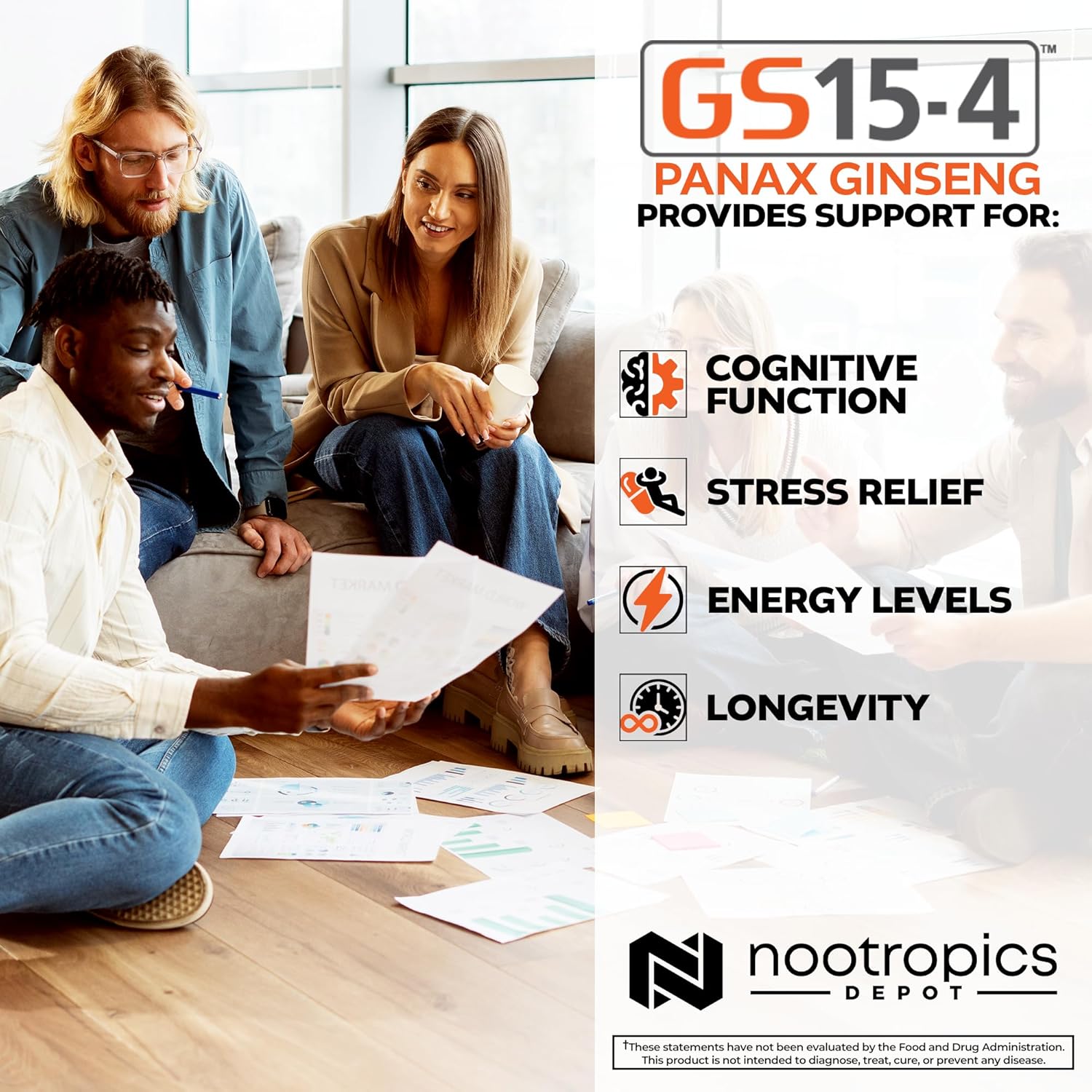 Nootropics Depot GS15-4 Panax Ginseng Extract Capsules | 200mg | 60 Count | Ayurvedic Herb | Natural Adaptogen | Supports Healthy Stress Levels