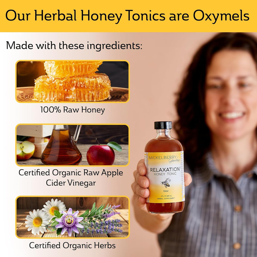 Mickelberry Gardens Relaxation Honey Tonic – Natural Tension Relief & Sleep Support with Chamomile, Lavender & Organic Herbs – 4 Oz (Pack of 2)
