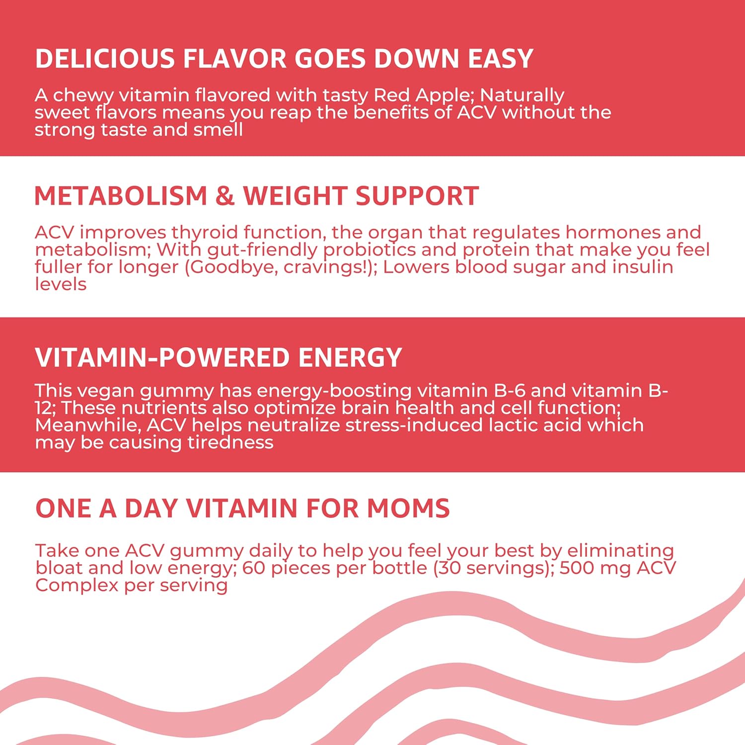Baby Blues Apple Cider Vinegar Gummies - Vegan, Non-GMO & Gluten-Free, Postpartum Dietary Supplement with Both Vitamin B-6 & B12, 60 Pieces per Bottle
