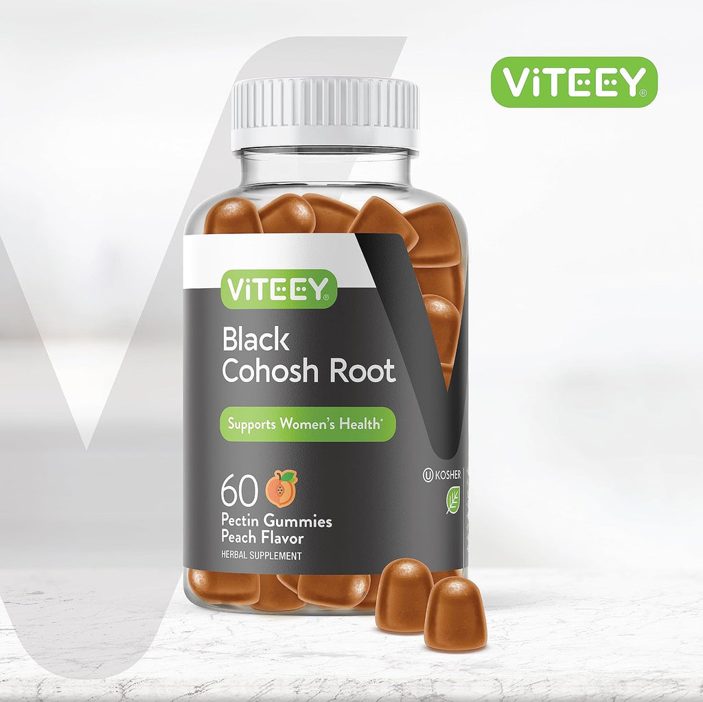 Viteey Black Cohosh Root Gummies - Menopause Relief for Hot Flashes and Night Sweats - Vegan, Gluten Free, Non-GMO - 60 Count