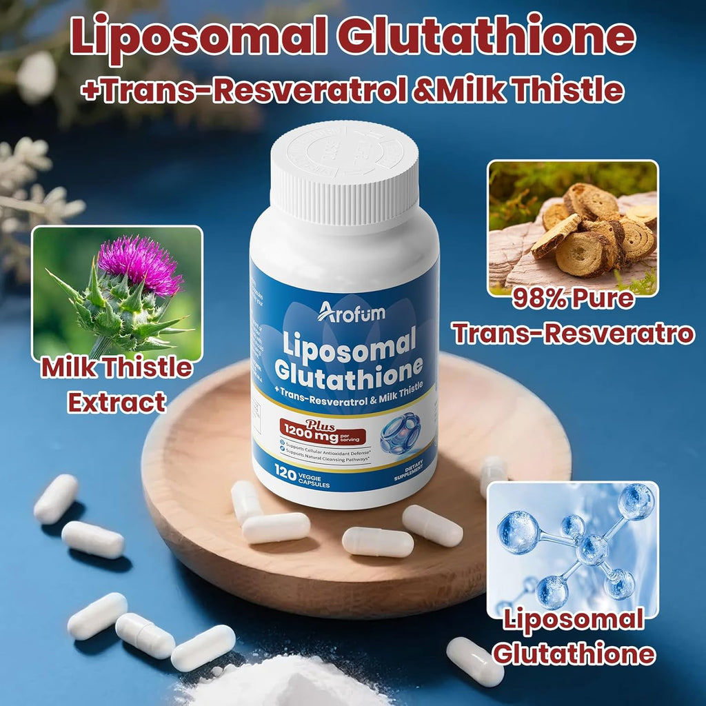 Liposomal Glutathione 120 Capsules – Reduced Setria L-Glutathione with Trans-Resveratrol & Milk Thistle, High Absorption Supplement for Liver Wellness & Skin Health