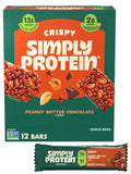 Simply Protein - Peanut Butter Chocolate Crispy Bars - Plant Based Protein Bars - Low Carb, Low Sugar, High Fiber - 13g Protein, 2g Sugar, 7g Fiber - Vegan, Gluten Free, Non GMO, Kosher - 12 Bars
