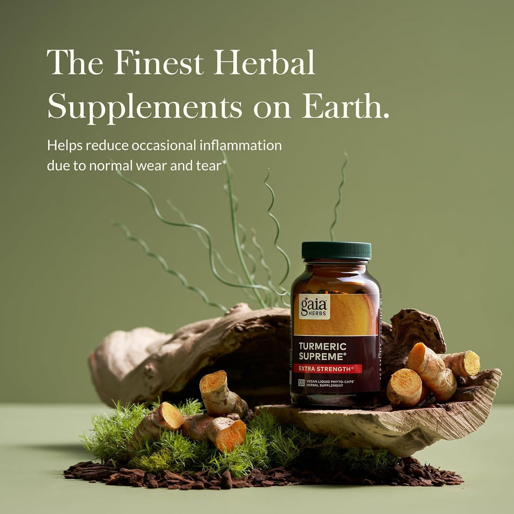 Gaia Herbs Turmeric Supreme Extra Strength - Supports Occasional Swelling from Normal Wear & Tear - with Turmeric Curcumin & Black Pepper - 120 Vegan Liquid Phyto-Capsules (Up to 120-Day Supply)
