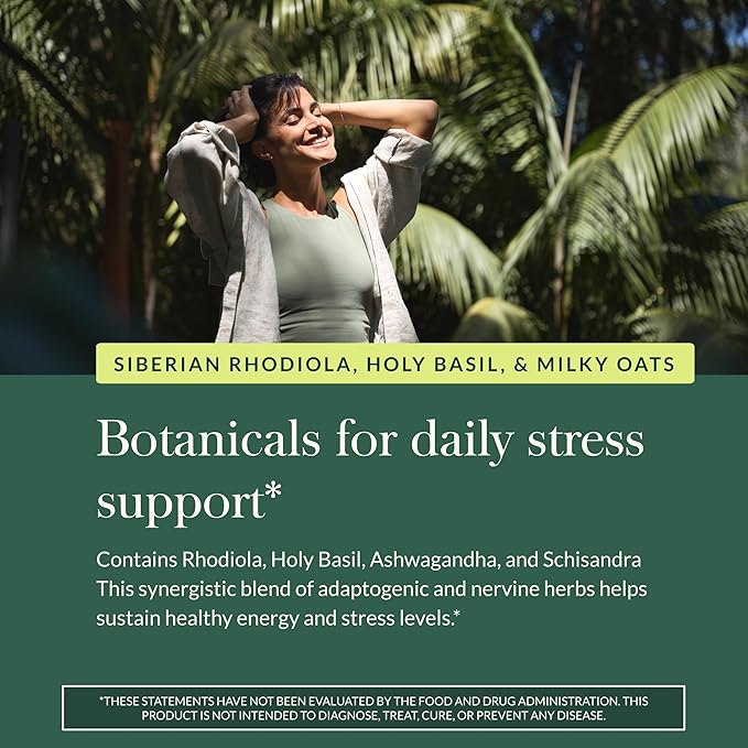 Gaia Herbs Adrenal Health Daily Support - Herbal Supplement with Ashwagandha, Holy Basil & Schisandra - Help Maintain Healthy Energy & Stress Levels* - 180 Vegan Liquid Phyto-Caps (90 Servings)