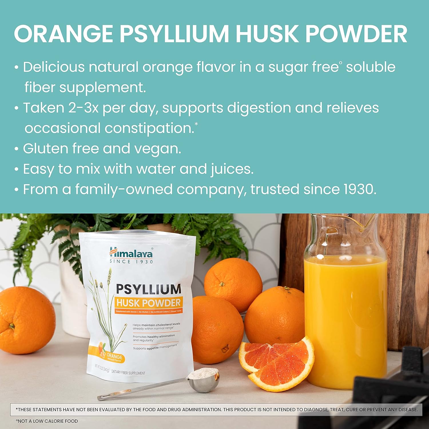 Himalaya Psyllium Husk Powder, Orange, 48 Servings - Daily Fiber Supplement for Supporting Digestive Health and Regularity - Vegan, Non-GMO, Sugar Free, Gluten Free, 12 oz (340 g)