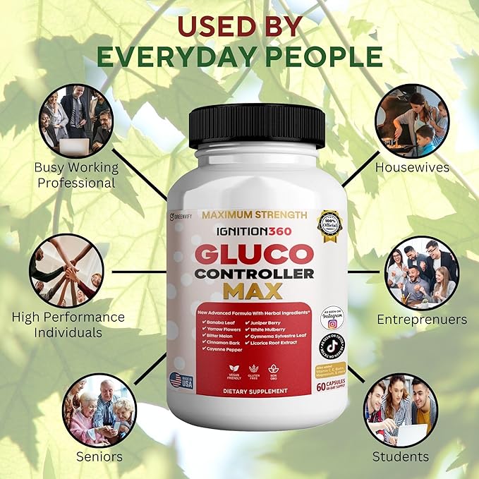Ignition360 Gluco Controller Max, Dietary Supplement, 60 Capsules, Herbal Formula with Banaba Leaf & Cinnamon (5)