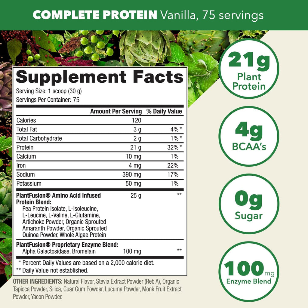 PlantFusion Complete Vegan Protein Powder - Plant Based Protein Powder with BCAAs, Digestive Enzymes and Pea Protein - Keto, Gluten Free, Soy Free, Non-Dairy, No Sugar, Non-GMO - Vanilla Bean 5lb Bulk