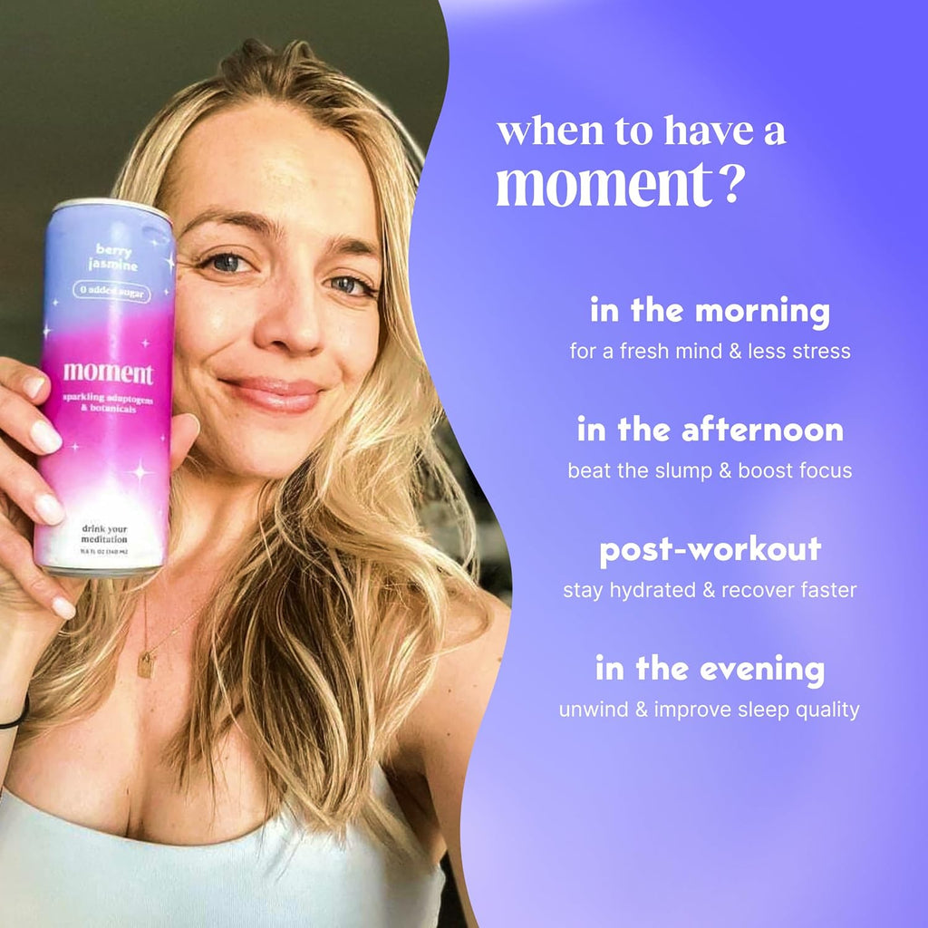 Moment Botanical Soda Soft Drink (Shark Tank) - SPARKLING Drinks | Berry Blast | L-Theanine & Ashwagandha for Calm & Clarity | 0 Added Sugar 0 Caffeine | 12-pack