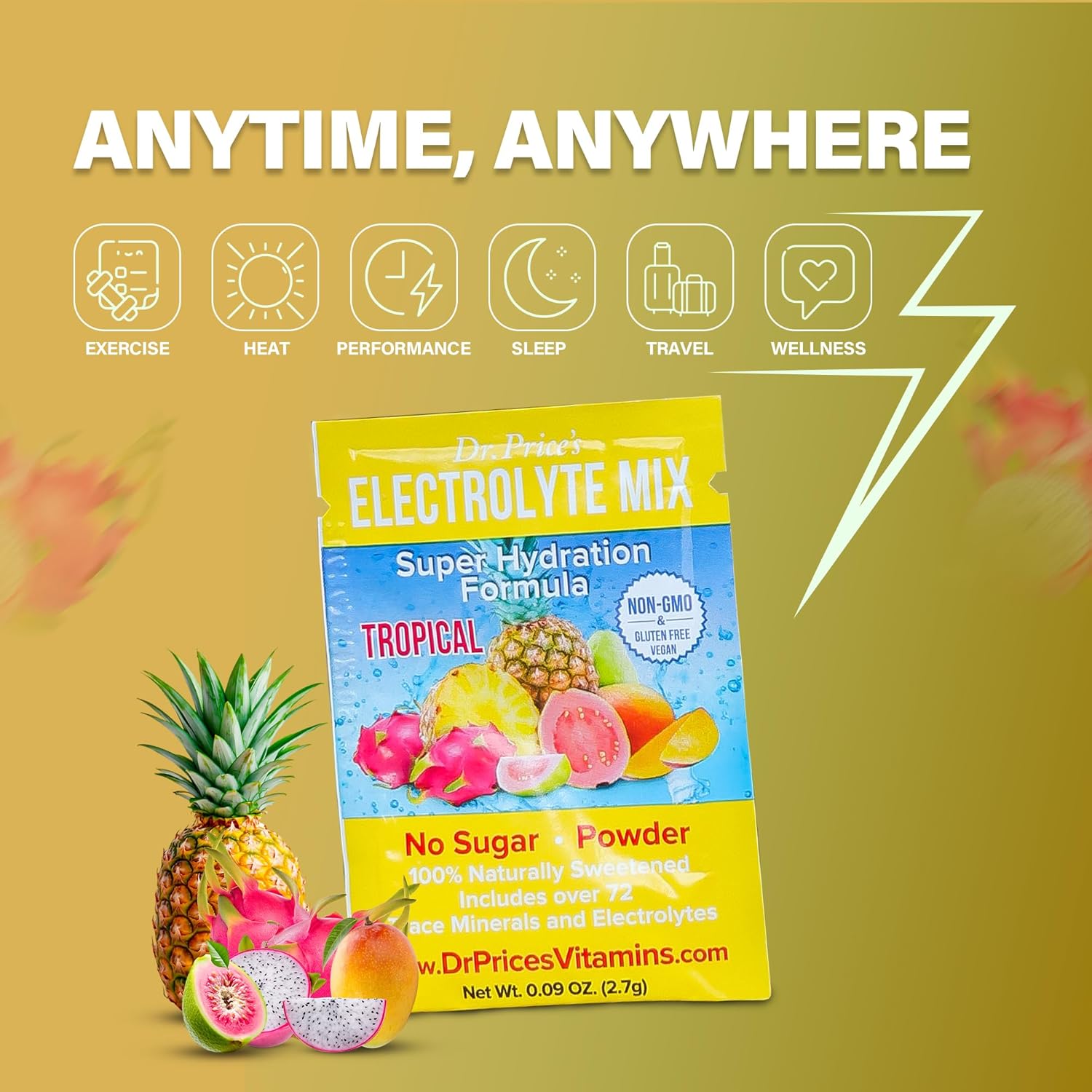 Dr. Price’s Electrolyte Mix | Sugar-Free Hydration Powder with 72+ Trace Minerals | No Sugar, Fast-Dissolving Electrolytes Powder Packets | Tropical (30 Packs)