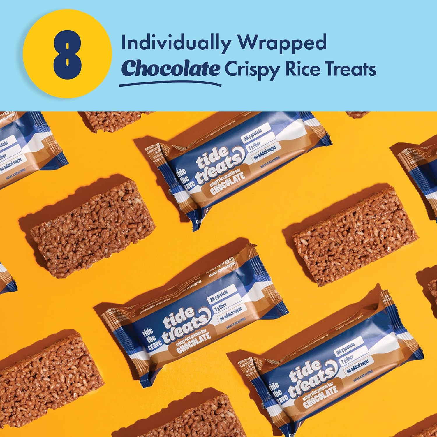 Crispy Rice Protein Treat Bar | 25 g Protein, No Added Sugar, 7 g Fiber, Gluten Free | High Protein Snack for On-the-Go, Post-Workout or Dessert Cravings | 8 Count (Chocolate)