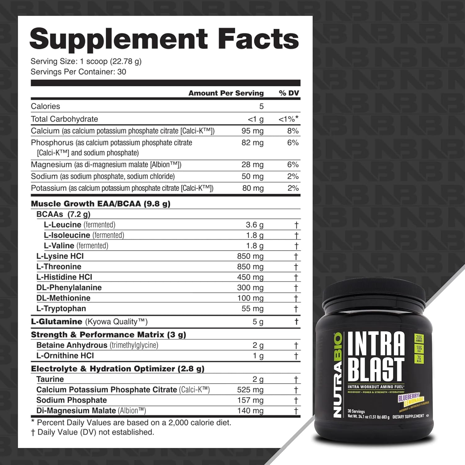 NutraBio Intra Blast Bcaa Powder Amino Acid Supplement, Electrolyte & Hydration Blend, Intra, Pre Workout & Muscle Recovery, 20g Eaa Amino Acids Powder, 5g Glutamine- Blueberry Lemonade, 30 Serving