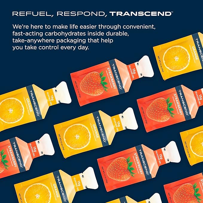 Transcend Foods Strawberry + Orange Gels (1.1 oz, Pack of 38) Fast-Acting Carb Gel Strawberry and Orange Flavor – Caffeine Free, Gluten Free