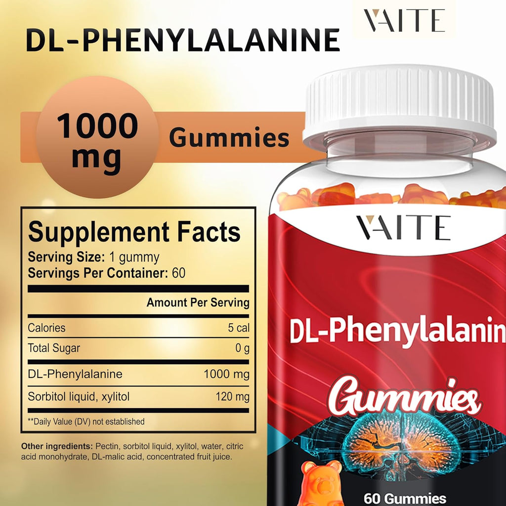DLPA: DL-Phenylalanine 1000mg – Advanced Form of Phenylalanine for Amino Acid Support – 60 Gummies – Non-GMO, Gluten-Free, Easy-to-Take Formula for Daily Use and Consistent Wellness Support