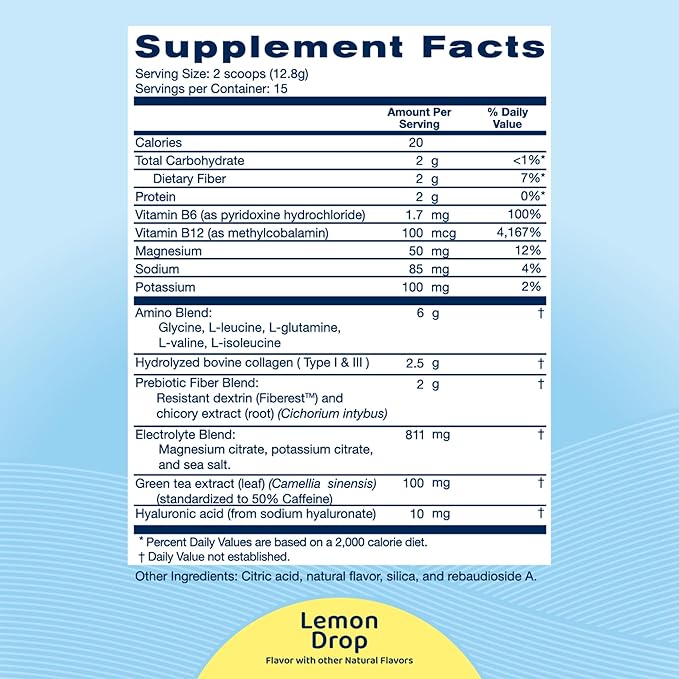 Replenza Daily Replenisher GLP-1 Nutritional Support, Powder, Muscle Recovery, Digestive Health & Skin Elasticity Mix of Amino Acids, Prebiotics and Collagen Peptides – Lemon Flavored, 30 Scoops