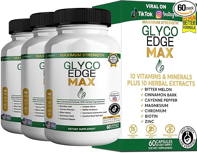 GLYCO Edge MAX Maximum Strength Supplement, 60 Veggie Capsules, with Banaba Leaf, Bitter Melon, Gymnema Sylvestre, Vitamins and Minerals (3)