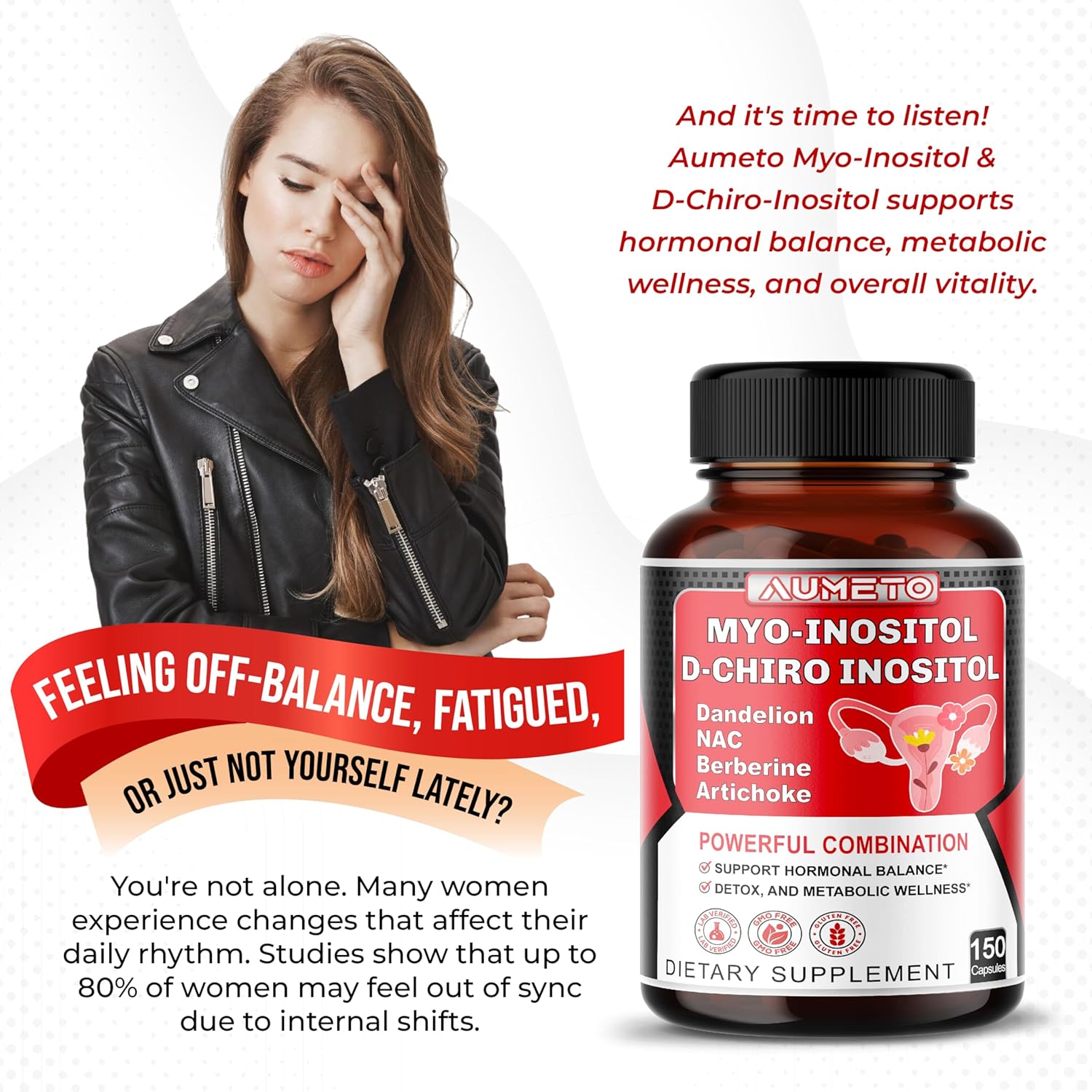 Myo-Inositol + D-Chiro Inositol – 150 Capsules – with Folate, NAC, Berberine, CoQ10, and Detox Blend – Support Hormonal Balance & Metabolic Wellness – Non-GMO, Gluten-Free