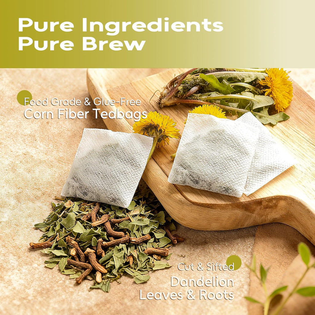 FullChea - Dandelion Leaf & Root Tea Bags, 100 Teabags, 1.5g/bag - Natural Dandelion Herbal Tea for Liver & Kidney Health - Non-GMO - Caffeine-free - Support Digestion & Boost Immune System