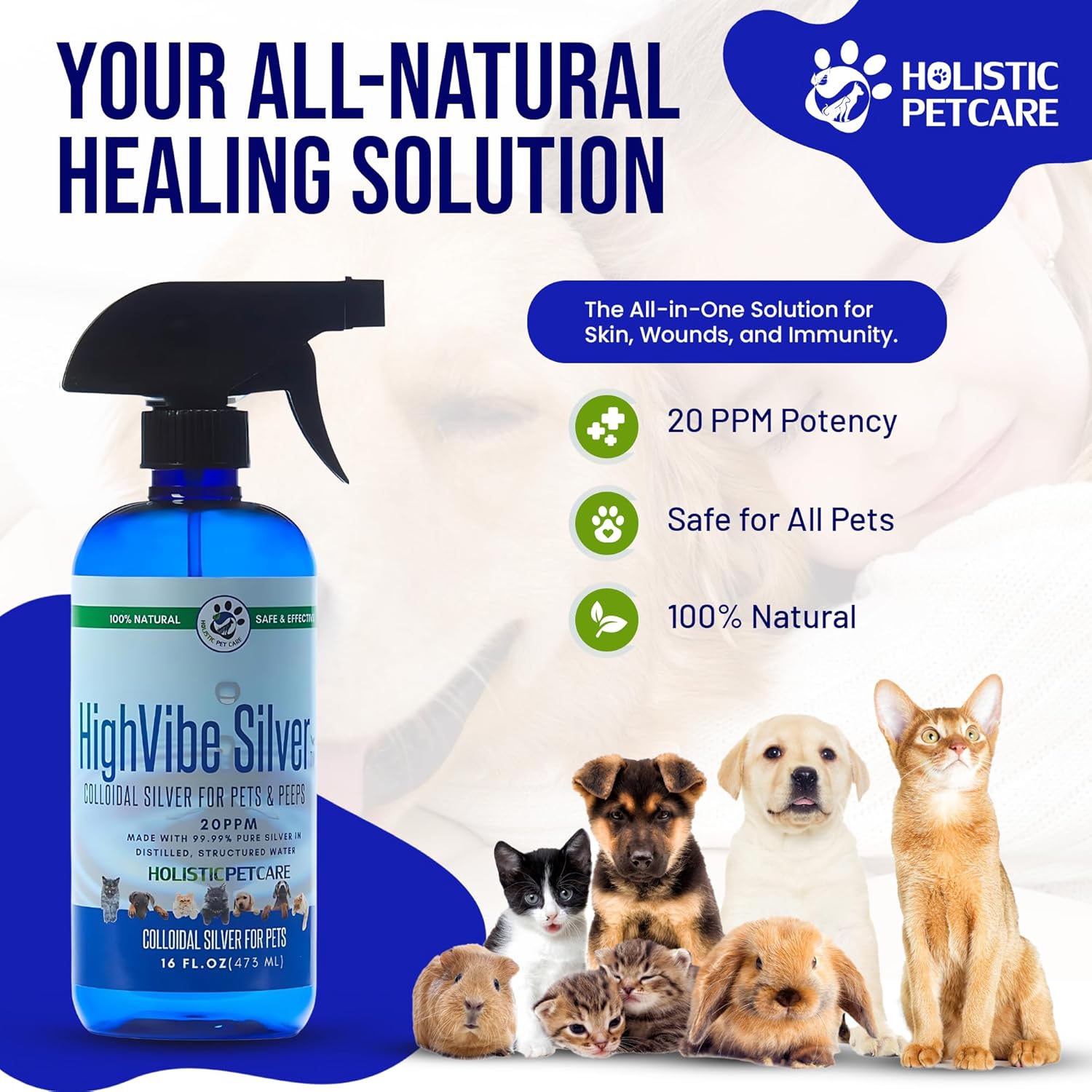 Colloidal Silver Spray for Dogs, Cats, Horses & Birds - 20 PPM Effective Wound Care, Hot Spot Treatment, Skin Relief & Immune Support - All-Natural Pet Silver Spray (16 Oz)