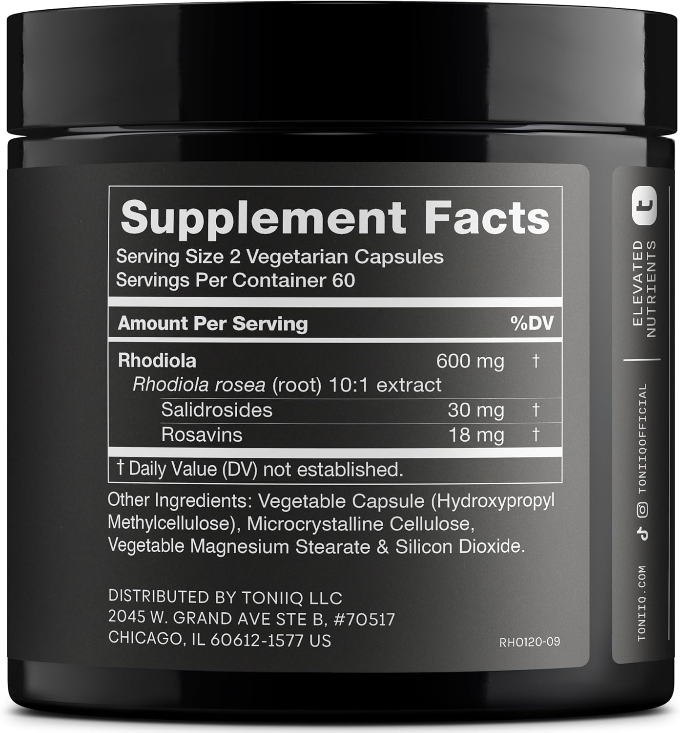 Toniiq Triple-Strength 600mg Rhodiola Rosea - 120 Capsules - 5% Salidroside Concentrated Extract - Highly Purified and Bioavailable