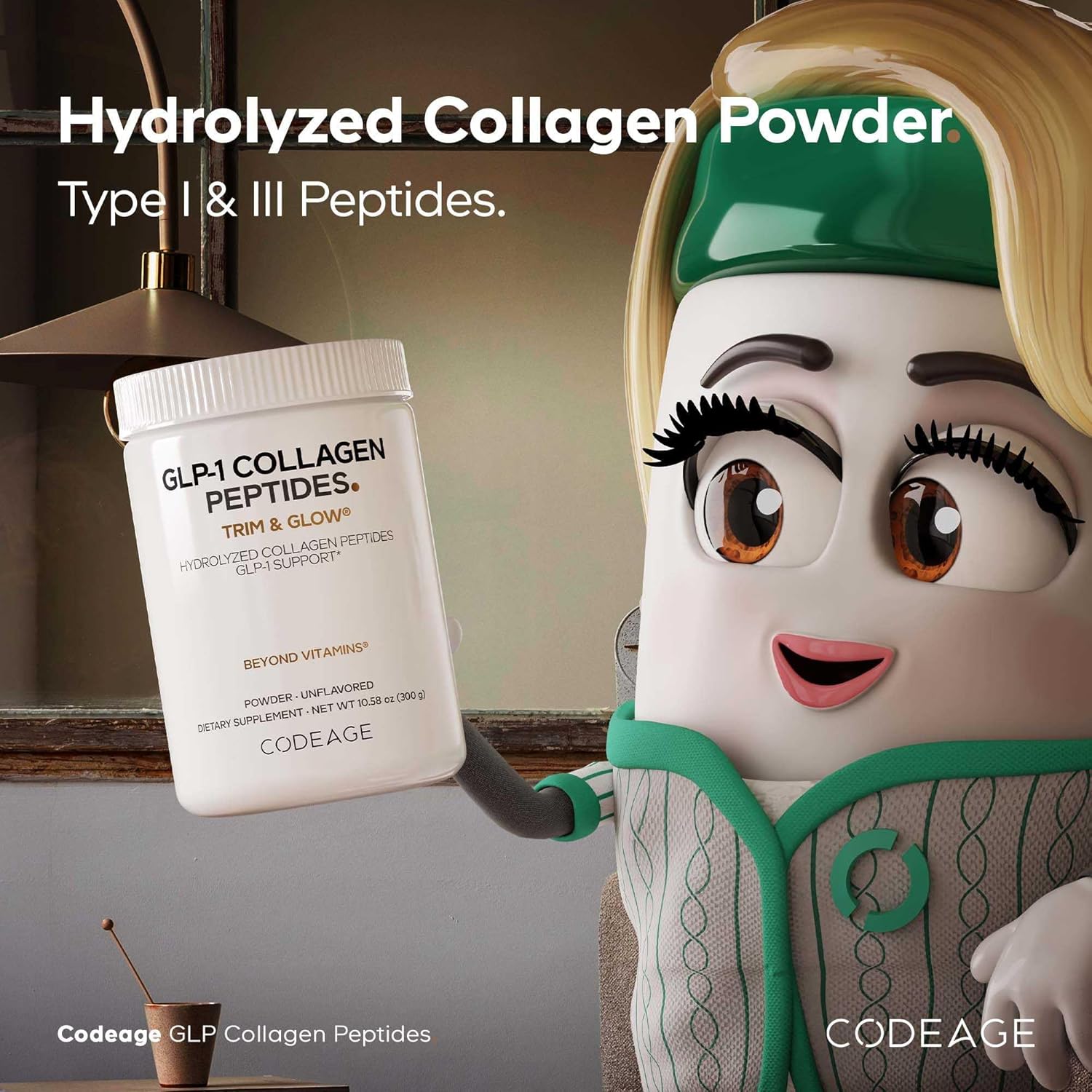 Codeage GLP-1 Collagen Powder Supplement - Nextida GC Collagen Peptides - GLP 1 Support - Hydrolyzed, Grass-Fed, Type I & III, Unflavored - Non-GMO, Gluten-Free, Dairy-Free - 10.58 Oz
