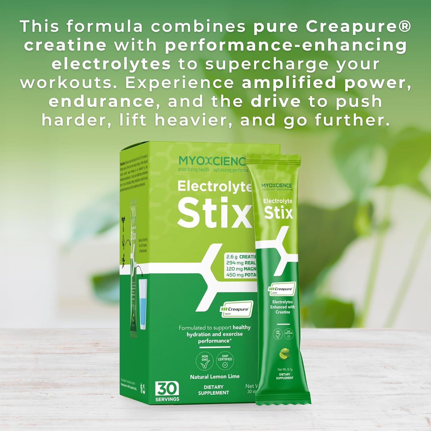MYOXCIENCE Electrolyte STIX | Creatine Electrolyte Powder | Recovery from Exercise & Muscle Development w/Real Salt (Lemon Lime Flavor) (Stix 30 ct)