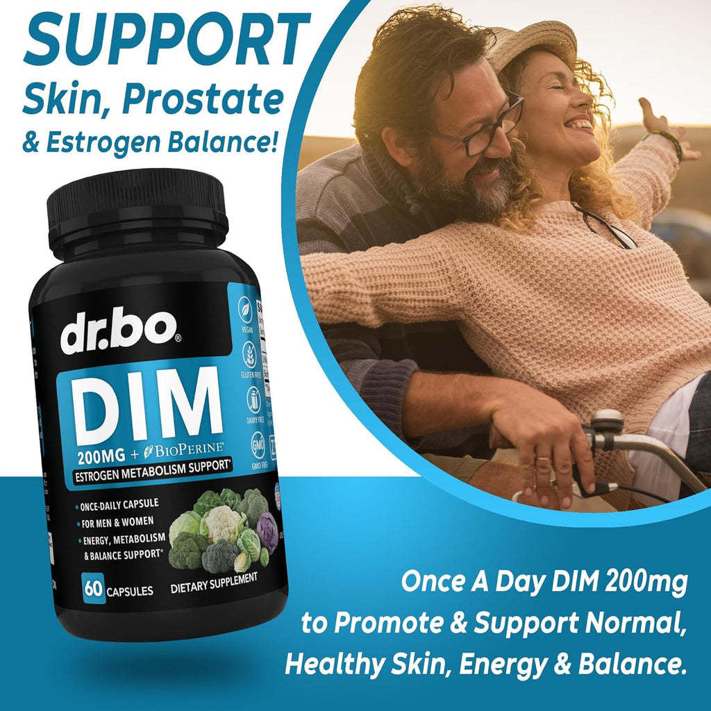 DIM Supplement for Women & Men 200mg - Androgen Estrogen Blocker for Men & Women, Hormonal Acne Pills, Hormone Balance, Menopause Support, Diindolylmethane DIM Supplement Plus BioPerine - 60 Capsules