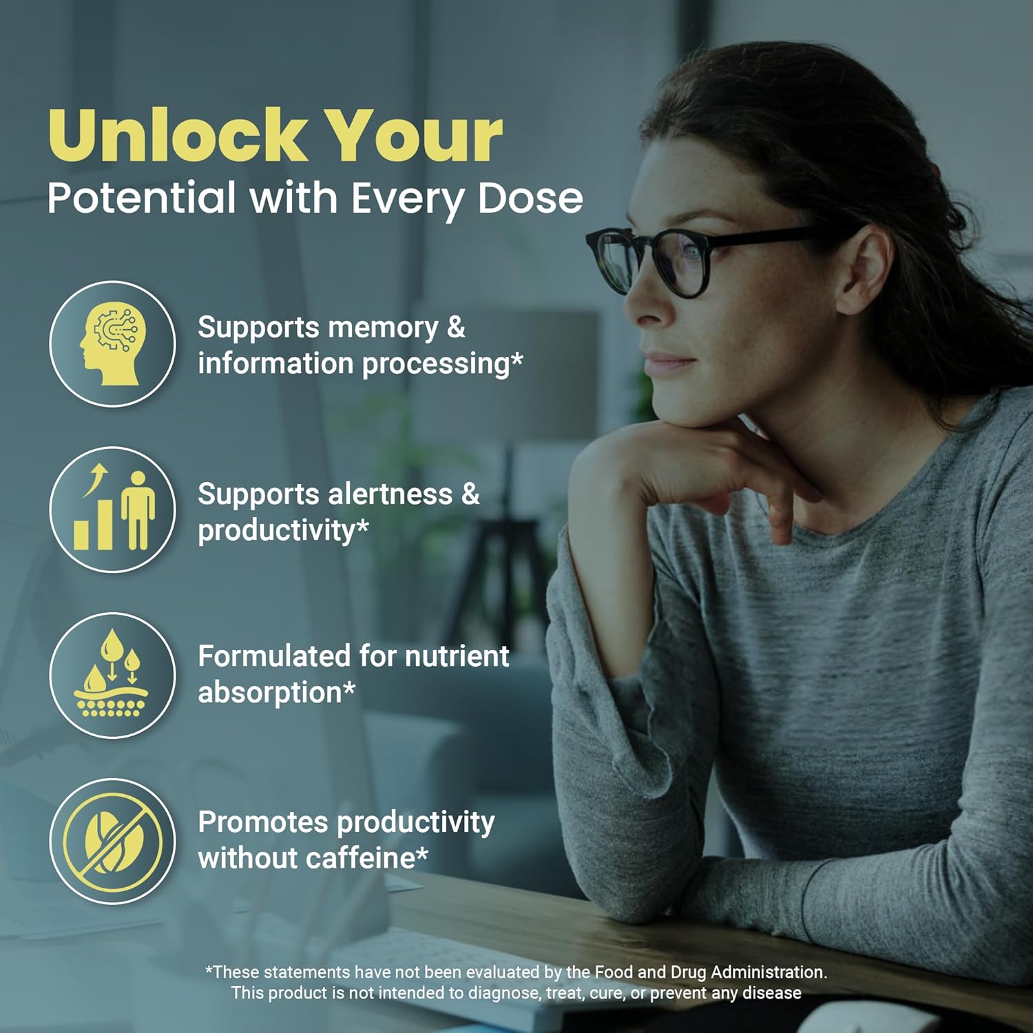 Focus Supplement (Made in Italy) | Premium Blend with L-Theanine, Lion's Mane & B Vitamins, Saffron and Vitamin D | Focus & Cognitive Support for Men & Women