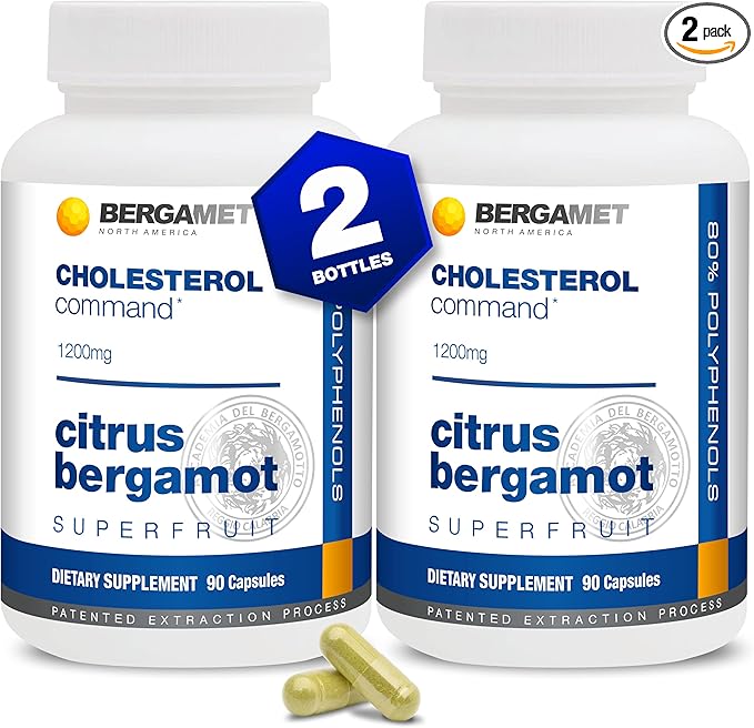 Cholesterol Command, Citrus Bergamot SuperFruit Supplement, 47% Bergamot Polyphenol Fraction (BPF) Patented Formula, Made in The USA, 2 Months, 180 Capsules- 2 Bottles