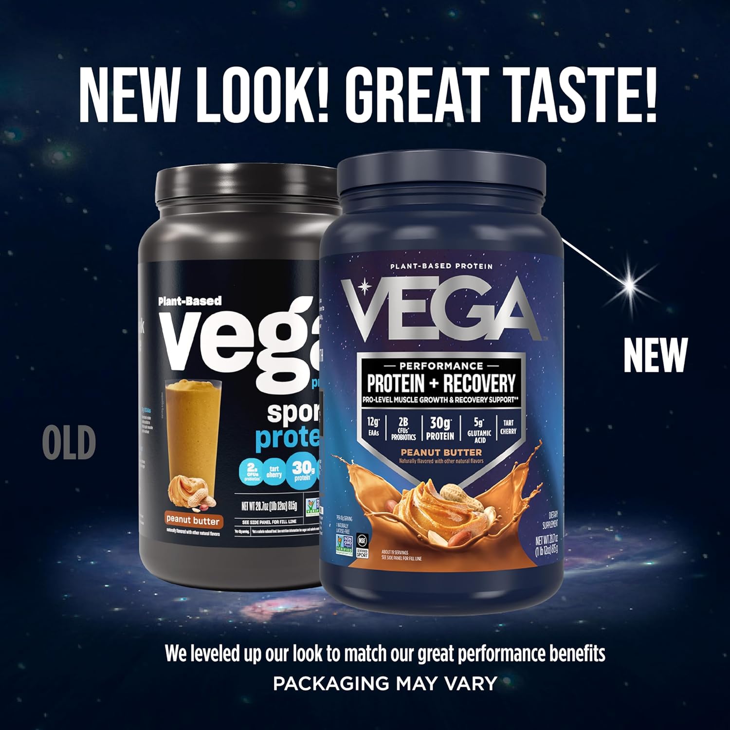 Vega Sport Vegan Protein Powder + Recovery - 30g Plant Based Protein per Serving, Peanut Butter, 19 Servings, 5g BCAAs, Probiotics, NSF Certified, For Shakes & Smoothies, 1.8lbs (Packaging May Vary)