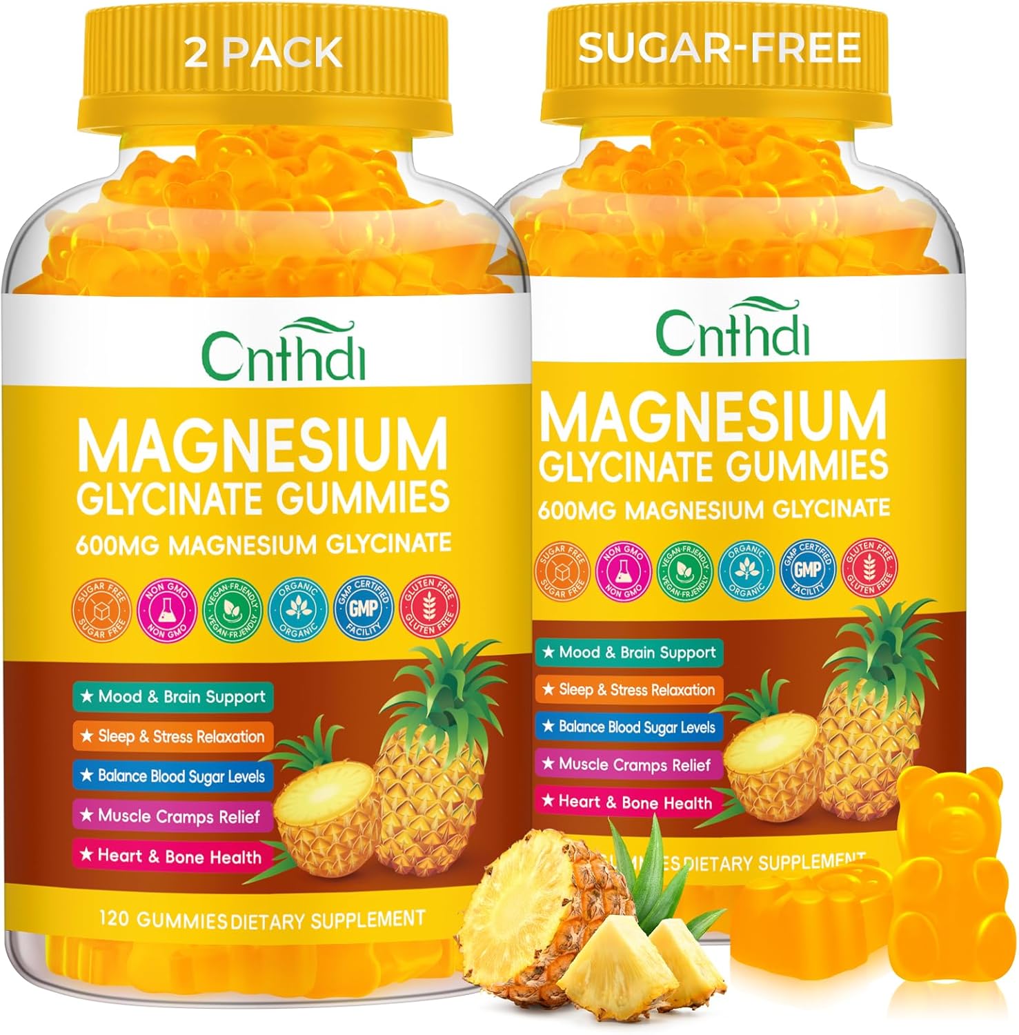Magnesium Glycinate Gummies 600mg, Sugar Free Chewable Magnesium Gummies for Men & Women, Supports Evening Routine & Inner Balance, No Melatonin, Gluten Free, Non GMO, Vegan, 60 Days Supply, 2 Pack